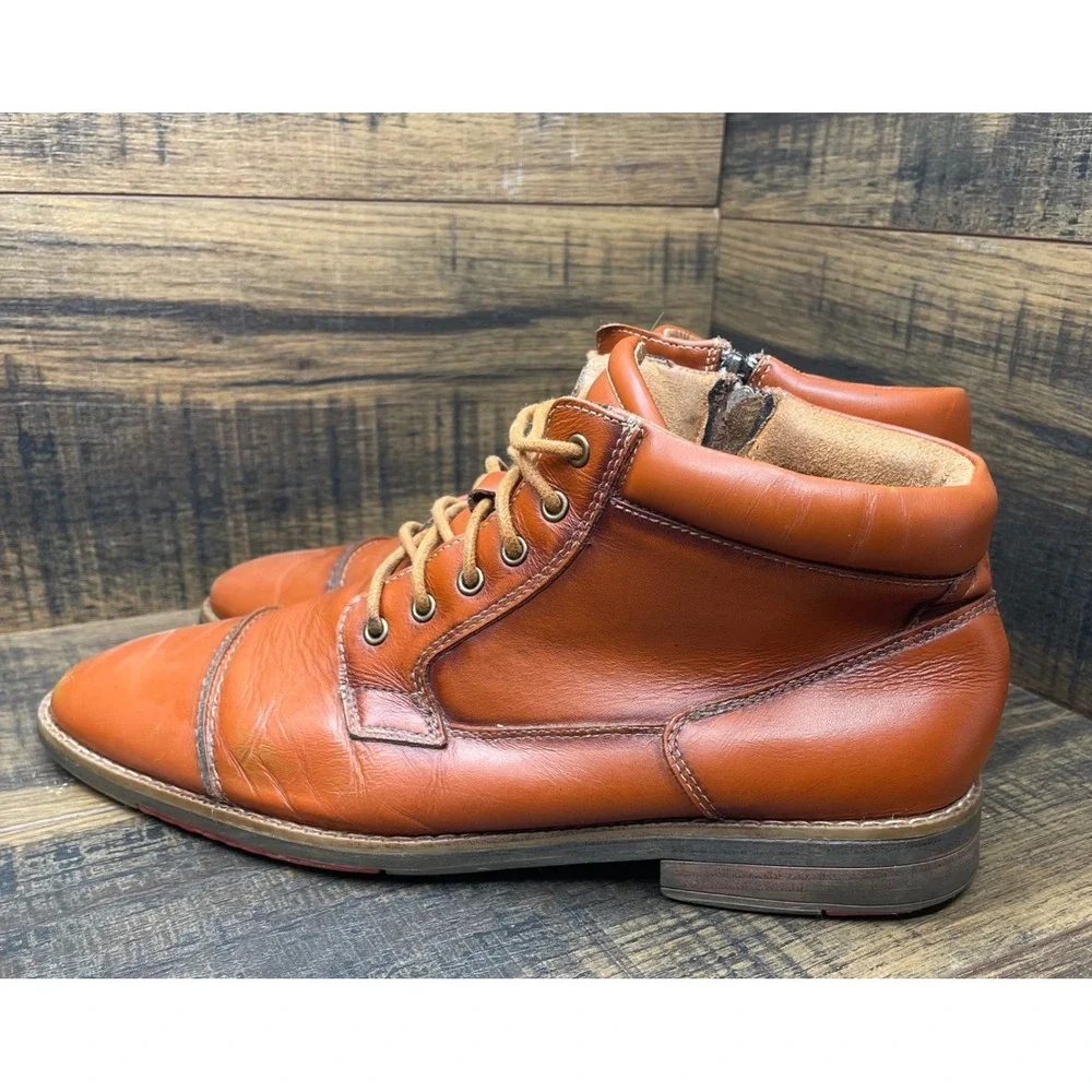 Azkbird Mens Brown Zip Lace up‎ Leather Ankle boots Oxfords Size 12